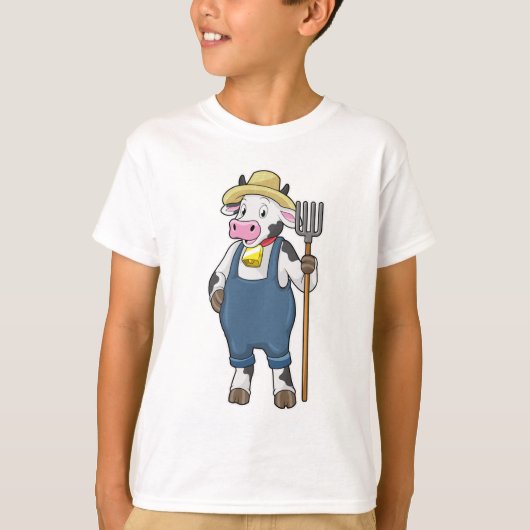 T-shirt Cow as Farmer with Pitchfork (Devant)