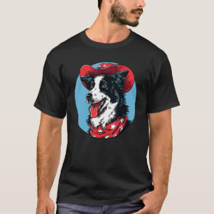 T-shirt Cow-boy Border Collie Chien Drôle Far West