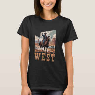 T-shirt Cow-boy occidental noir Rodeo Cheval rétro Vint