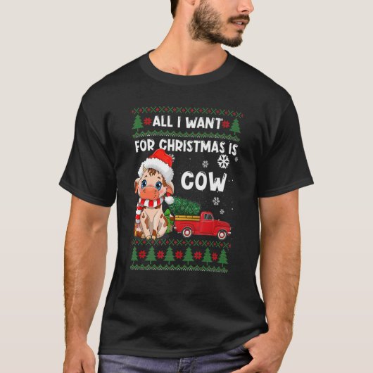 T-shirt Cow  Cute Cow Santa Hat Ugly Christmas Sweater (Devant)