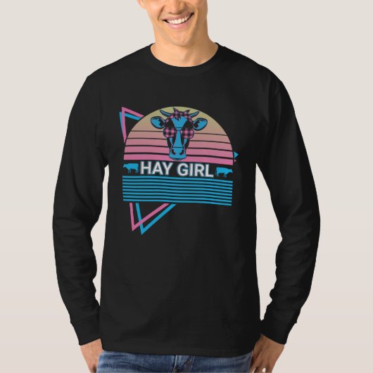 T-shirt Cow Farmer Girl Retro Hay Girl (Devant)