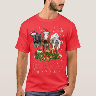 T-shirt Cow Lights and Tree Christmas 