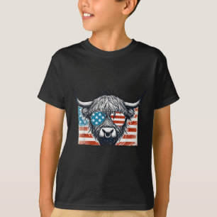 T-shirt Cow Lover Usa Drapeau 4 juillet Highland Cow Dairy