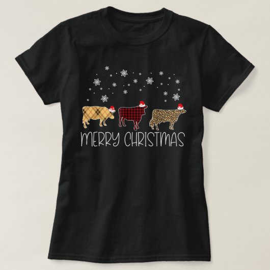 T-shirt Cow Merry Christmas Cute Plaid Leopard X-Mas Pajam (Design devant)