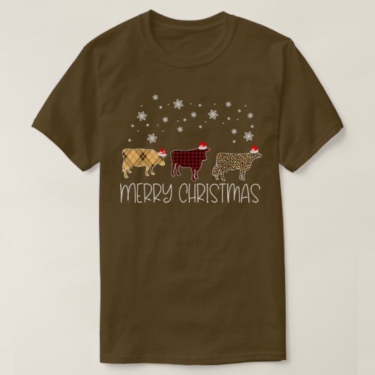 T-shirt Cow Merry Christmas Cute Plaid Leopard X-Mas Pajam (Design devant)