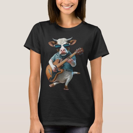 T-shirt Cow Playing Electric Guitar  Animal Cow  Guitar (Devant)