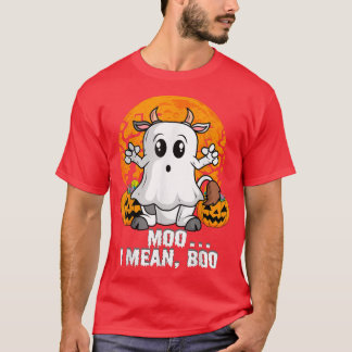T-shirt Cow Pumpkin Head Moo I Mean Boo Funny Ghost Hallow