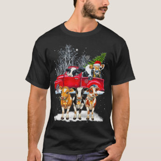 T-shirt Cow Riding Red Truck Merry Christmas Farm Loves Co
