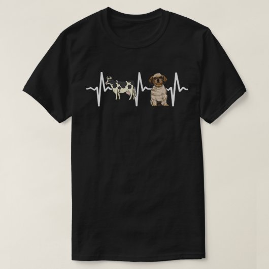 T-shirt Cow Spotted Shih Tzu Heartbeat Dog Lover  (Design devant)