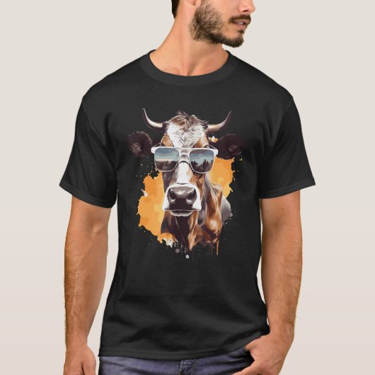 T-shirt Cow With Sunglasses Farmer 1 (Devant)