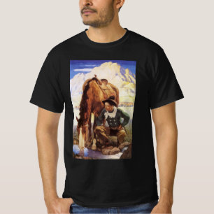 T-shirt Cowboy Arrosant Son Cheval par NC Wyeth, Art Vinta
