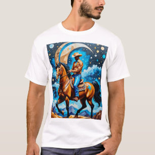 T-shirt Cowboy céleste Western Night Sky Horse Art Tee