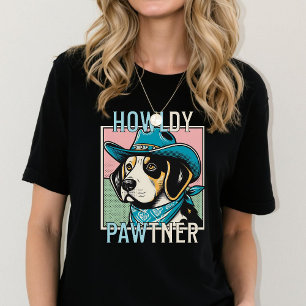 T-shirt Cowboy Chien Beagle Pop Art Howl-dy Paw-tner