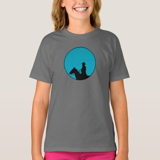 T-shirt Cowboy on Horseback Silhouette - Turquoise  (Devant)