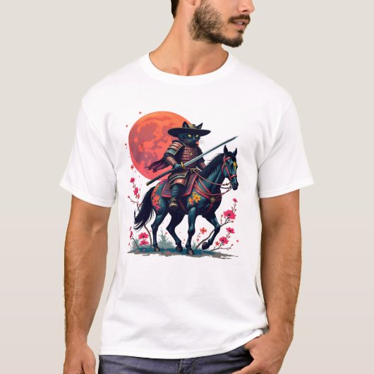 T-shirt Cowboy Samurai Black Chat cheval cadeau unique cer (Devant)