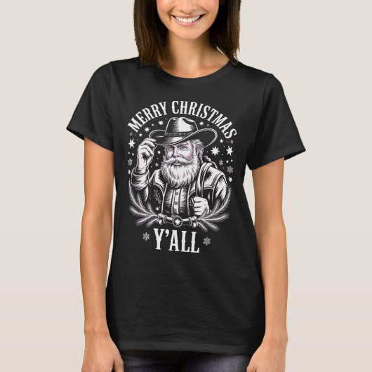 T-shirt Cowboy Santa Claus Merry Christmas Y'all Western C (Devant)