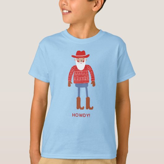 T-shirt Cowboy Santa Custom Text Christmas (Devant)
