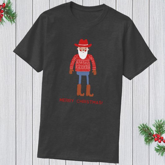 T-shirt Cowboy Santa Custom Text Christmas