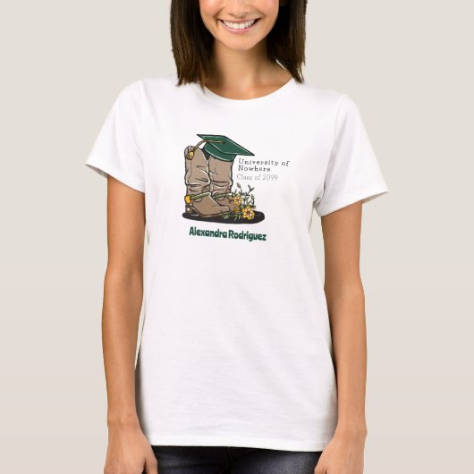 T-shirt Cowboy Vert foncé Boot Graduation Cap & Fleurs (Devant)
