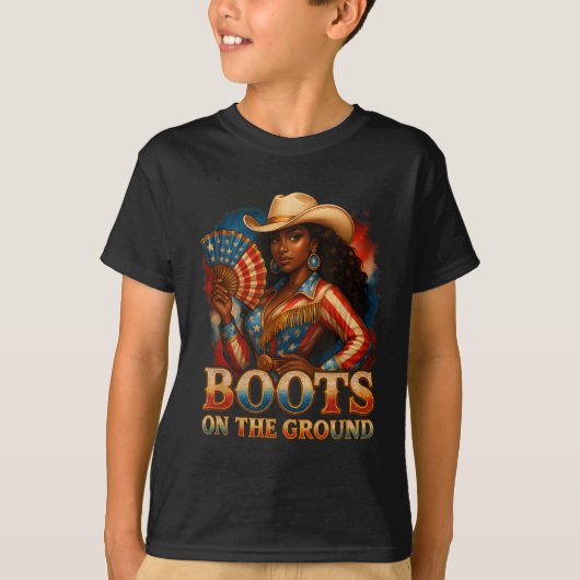 T-shirt Cowgirl 4 juillet Toutes Les Bottes De Fille Améri (Devant)