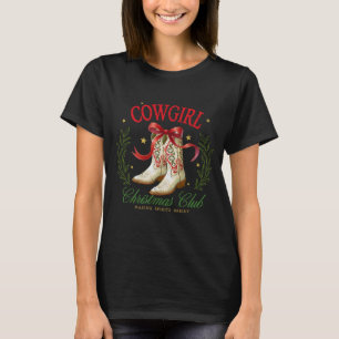 T-shirt Cowgirl Christmas Club Cowboy Boots Wreath Stars