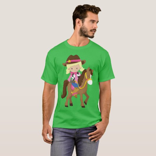 T-shirt Cowgirl Sheriff Horse Western Blonde Hair rétro (Devant entier)