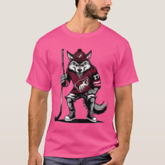 T-shirt Coyote Wearing an Arizona Coyotes Hockey Jersey Ov