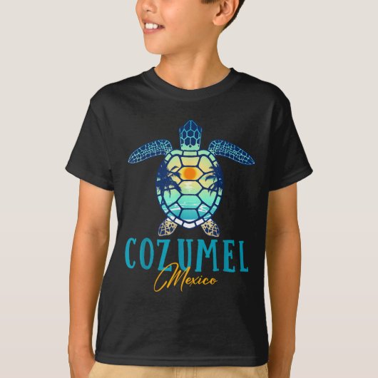 T-shirt Cozumel Mexico Sea Turtle Palm Tree Sunset Beach V (Devant)