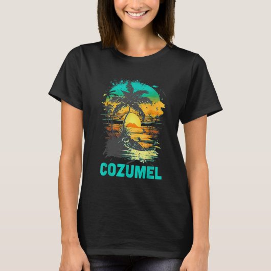 T-shirt Cozumel Mexico Tropical Sunset Beach Souvenir Vaca (Devant)