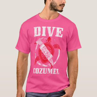 T-shirt Cozumel Mexique Drapeau de plongée de tortue marin