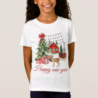 T-Shirt 🎄 Cozy Christmas Cabin & Deer | Happy New Year Wa