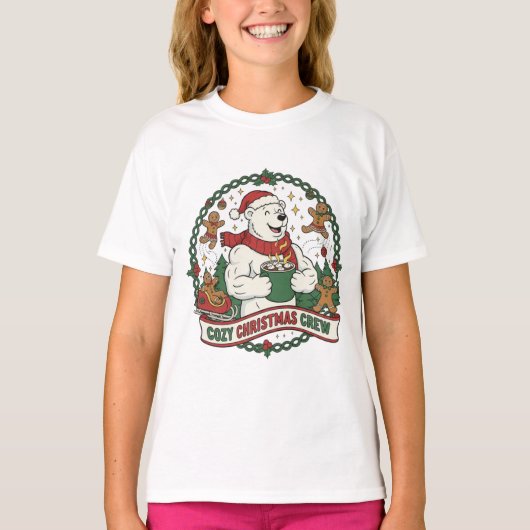 T-shirt Cozy Christmas Crew – Cute Polar Bear & Gingerbrea (Devant)
