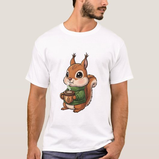 T-shirt Cozy Cute Squirrel Wearing Green Knitted Sweater (Devant)