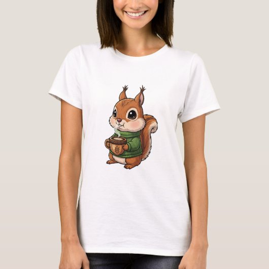 T-shirt Cozy Cute Squirrel Wearing Green Knitted Sweater (Devant)