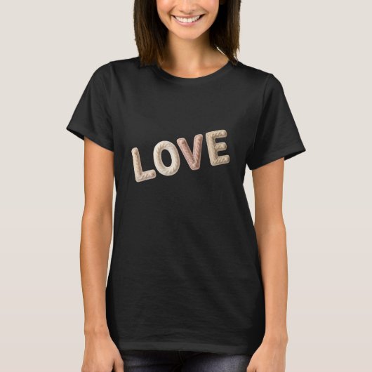 T-shirt Cozy Faux Cable Knit Love Typography Neutral Beige (Devant)