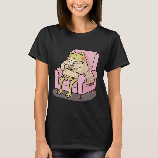 T-shirt Cozy Frog Drinking Tea On Sofa Illustration (Devant)