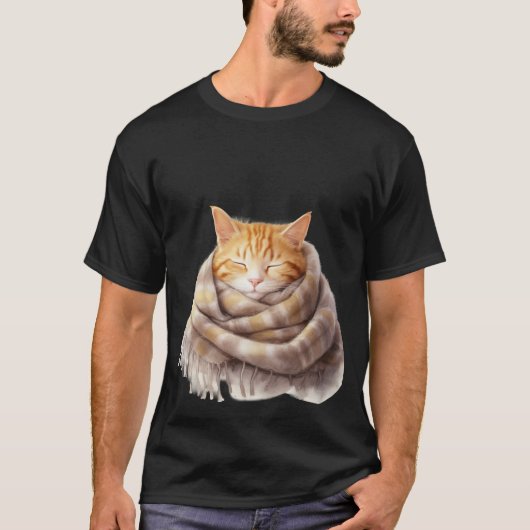 T-shirt Cozy Ginger Cat Snuggled in Warm Scarf Art ✨🐾🧣 (Devant)