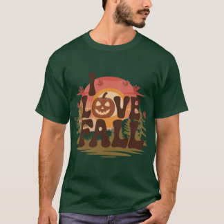 T-shirt Cozy I Love Fall design with carved pumpkin and su