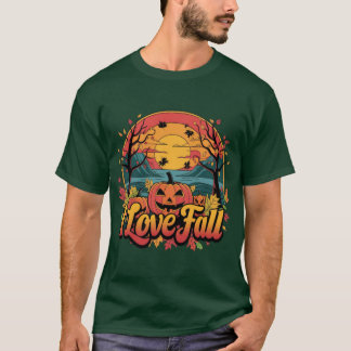 T-shirt Cozy I Love Fall design with carved pumpkin and su