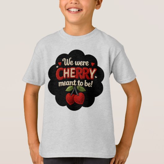 T-shirt Cozy knitted-style typography and adorable cherry  (Devant)