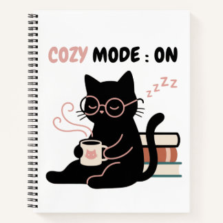 T-Shirt Cozy Mode Aan Knuffelige Zwarte Kat Koffie Notitieboek