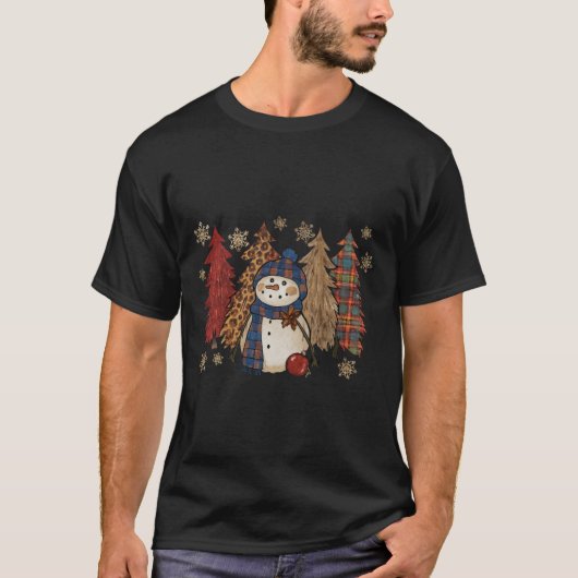 T-shirt Cozy Rustic Snowman Christmas Illustration Winter (Devant)