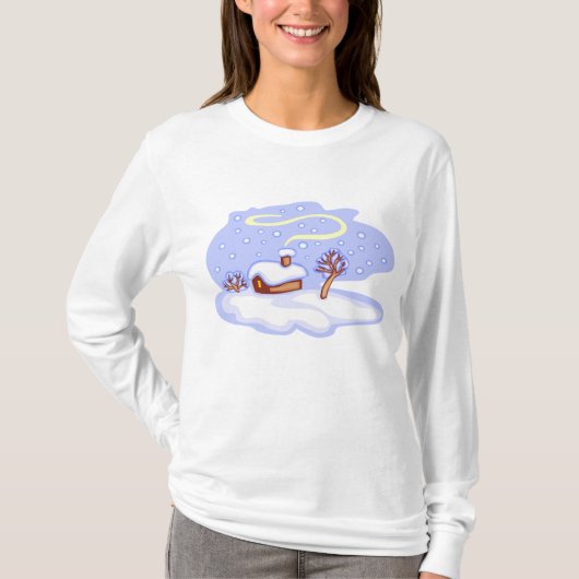 T-shirt Cozy Winter Cabin in Snow Frosty Landscape (Devant)