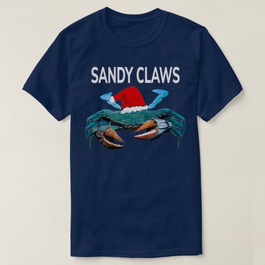 T-shirt Crabe Bleu Drôle Dans Un Chapeau De Noël Sandy Cla (Design devant)