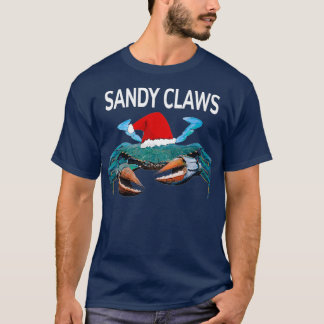 T-shirt Crabe Bleu Drôle Dans Un Chapeau De Noël Sandy Cla