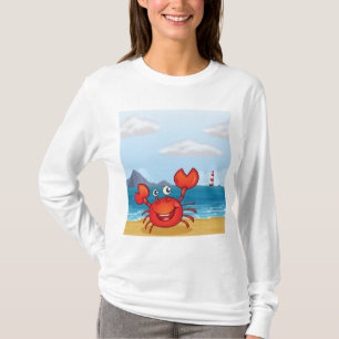 T-shirt Crabe heureux sur la plage avec un phare