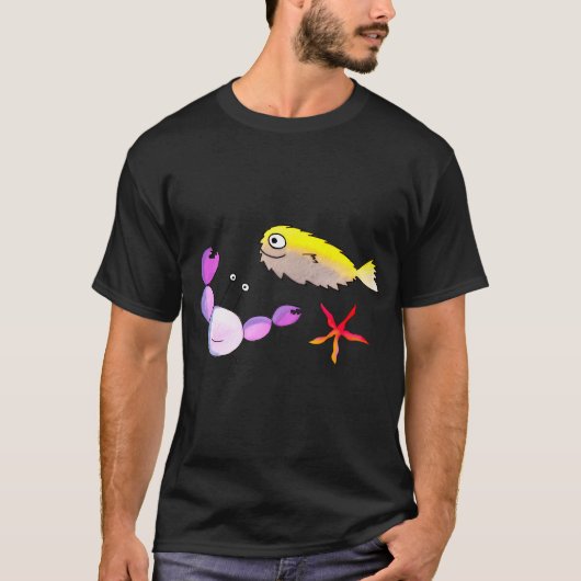 T-shirt Crabe, Poisson-globe et Étoile de mer (Devant)