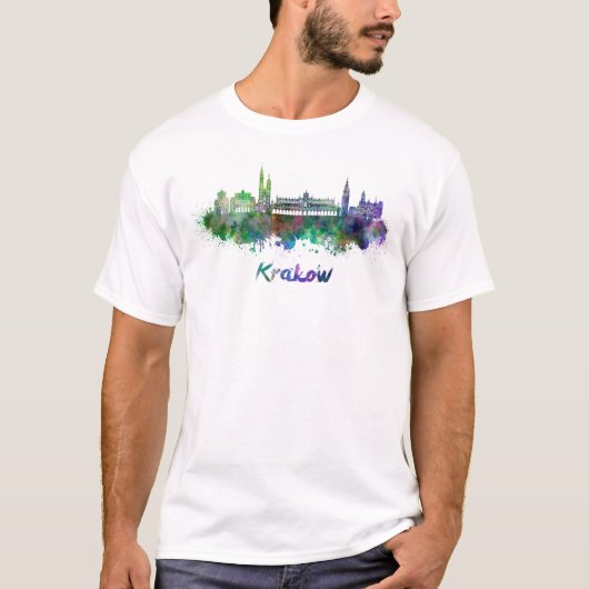 T-shirt Cracovie skyline in watercolor (Devant)