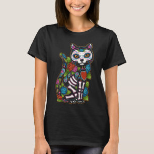 T-shirt Crâne à sucre de chat Mexique Calavera Dia De Los
