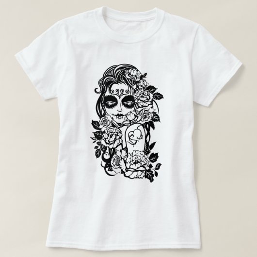 T-shirt Crâne à sucre de fille en fleurs (Design devant)